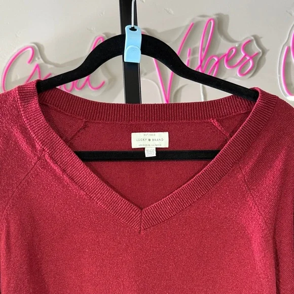 Lucky Brand Deep Red V-Neck Sweater - Picture 3 of 5